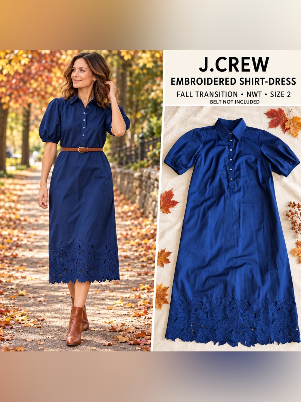 NWT J.Crew Embroidered Cotton Poplin Shirt Dress Navy Size 2